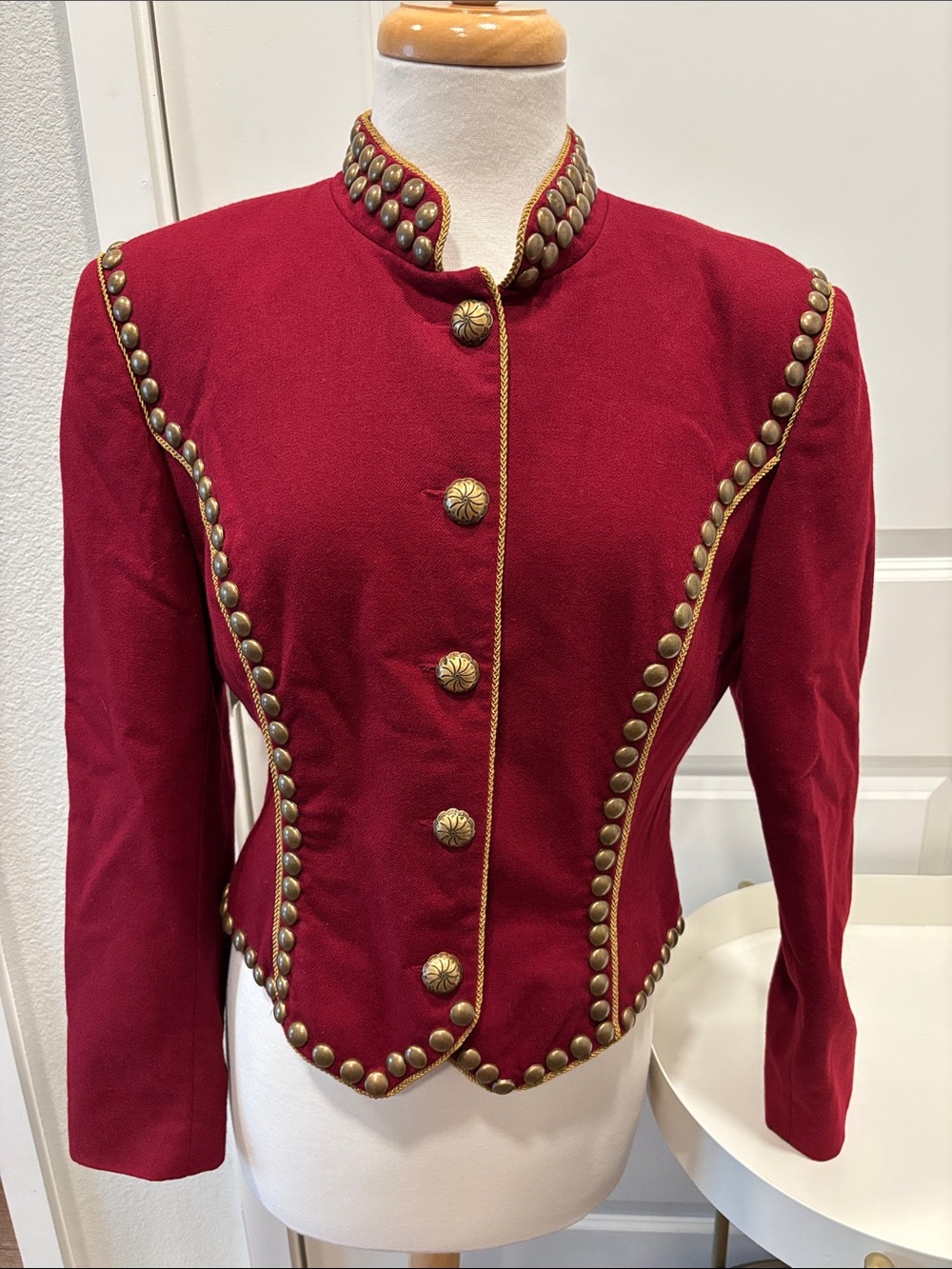 EUC BMW Women's Deep Red Military-Style Studded Jacket